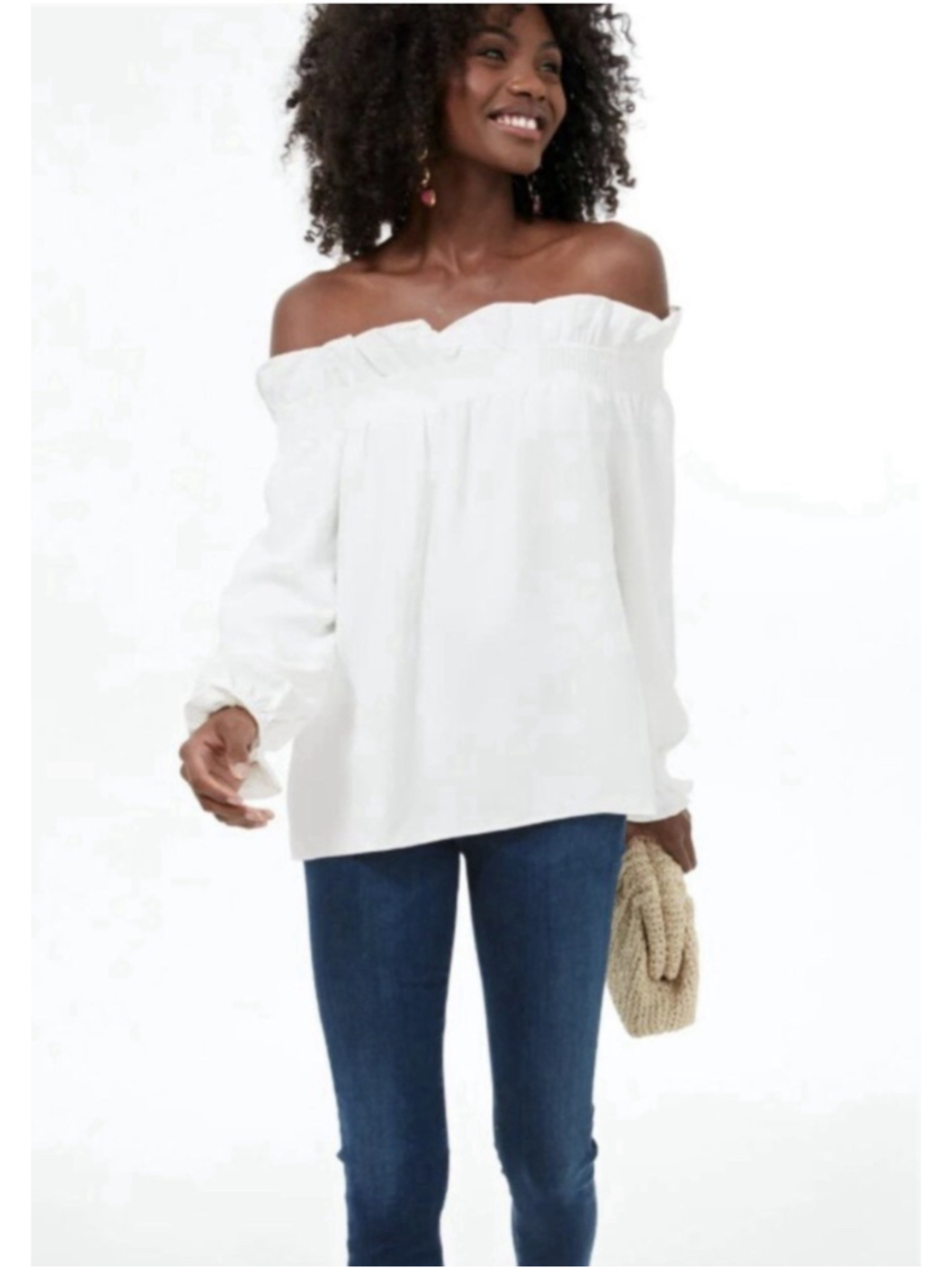 Tuckernuck Marguerite Off Shoulder Ruffle Blouse Top M White Preppy Coastal Chic